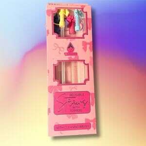 Reusable Straws w/ Toppers + Cleaning Brush (NEW/UNOPENED)